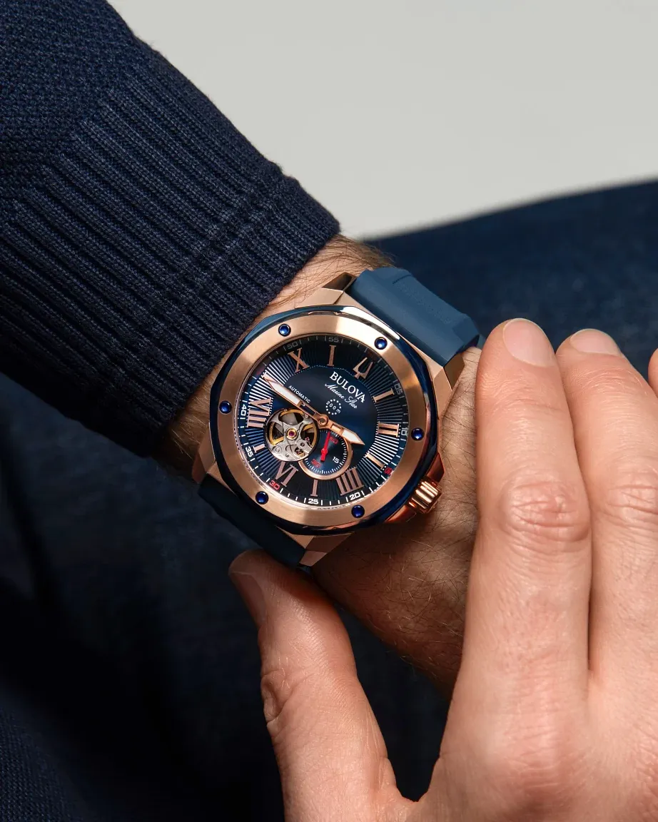 Bulova Marine Star Blue Dial Rose Gold Stainless Steel Watch | Bulova